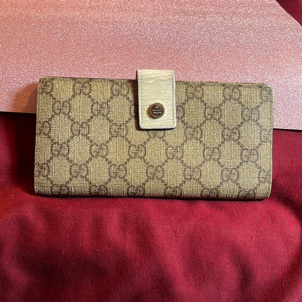 Gucci Long Wallet In Beige With Brown Logo